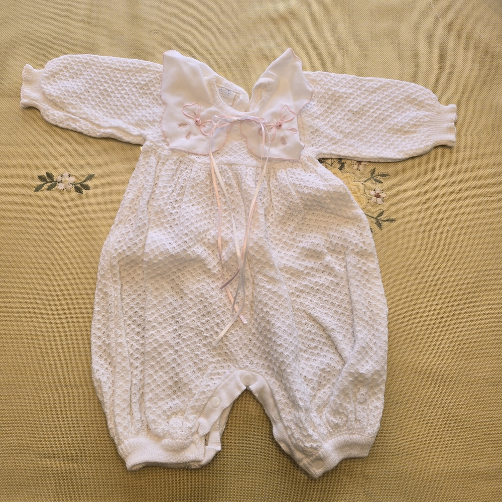 Charming White and Pink Baby Footie